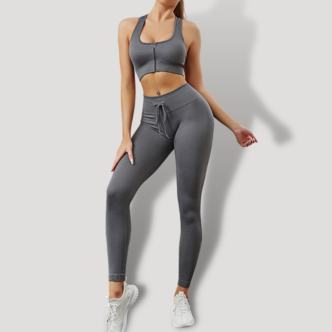 Belovecraft | Sports set. Ribbed Textured Leggings, High Impact Crop Top, Long/Short Sleeve Sports Blouse and Dry Fit Push Up Shorts.