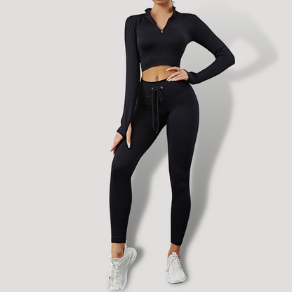 Belovecraft | Sports set. Ribbed Textured Leggings, High Impact Crop Top, Long/Short Sleeve Sports Blouse and Dry Fit Push Up Shorts.