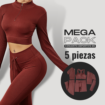 Belovecraft | Conjunto Deportivo. Leggins Texturizado Acanalado, Crop Top de Alto Impacto, Blusa Deportiva Manga Larga/Corta y Short Push Up Dry Fit.