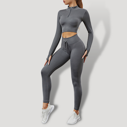 Belovecraft | Sports set. Ribbed Textured Leggings, High Impact Crop Top, Long/Short Sleeve Sports Blouse and Dry Fit Push Up Shorts.