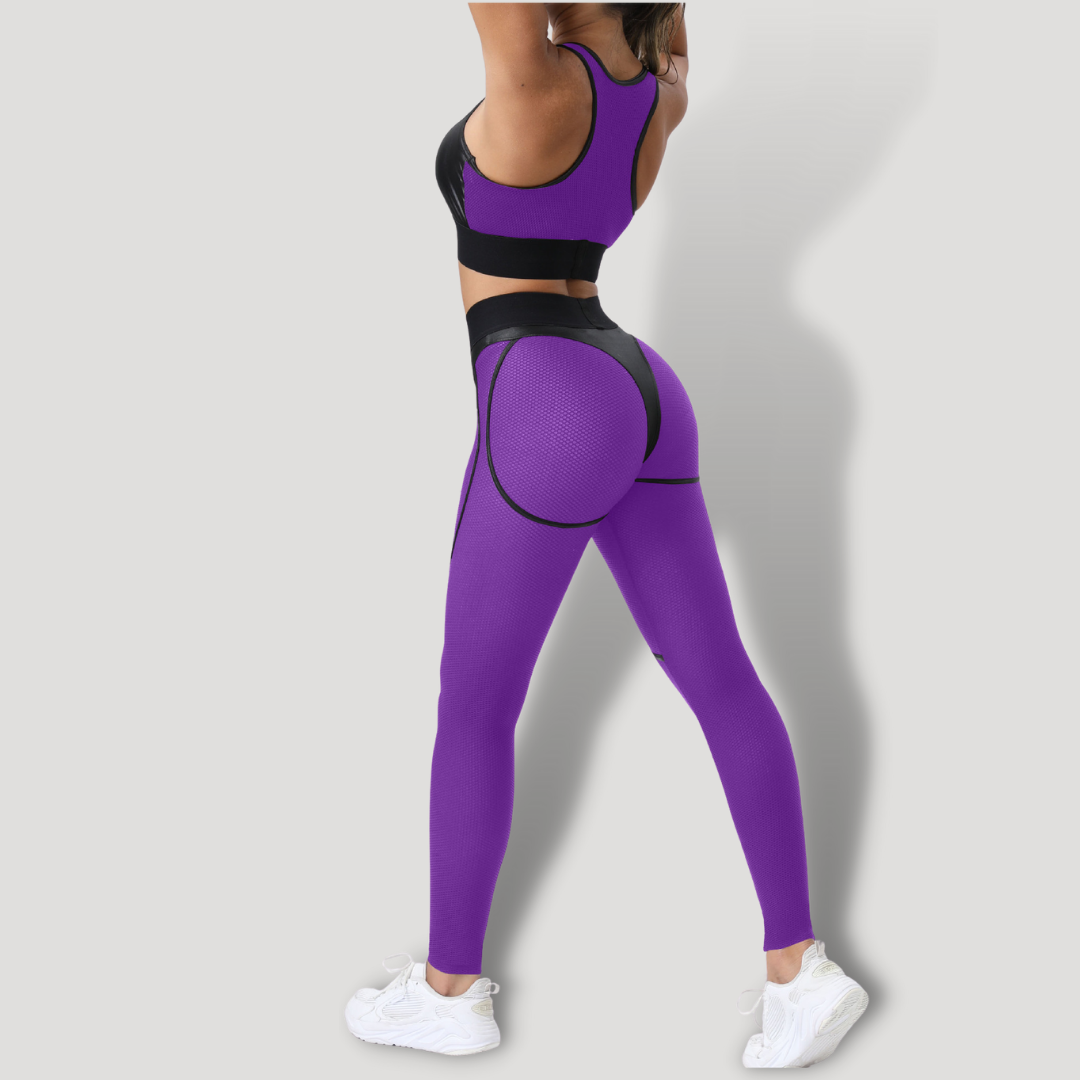 Conjunto de ropa deportiva para mujer: traje de malla sexy para entrenamiento, con transparencias y tela lycra. - BELOVECRAFT