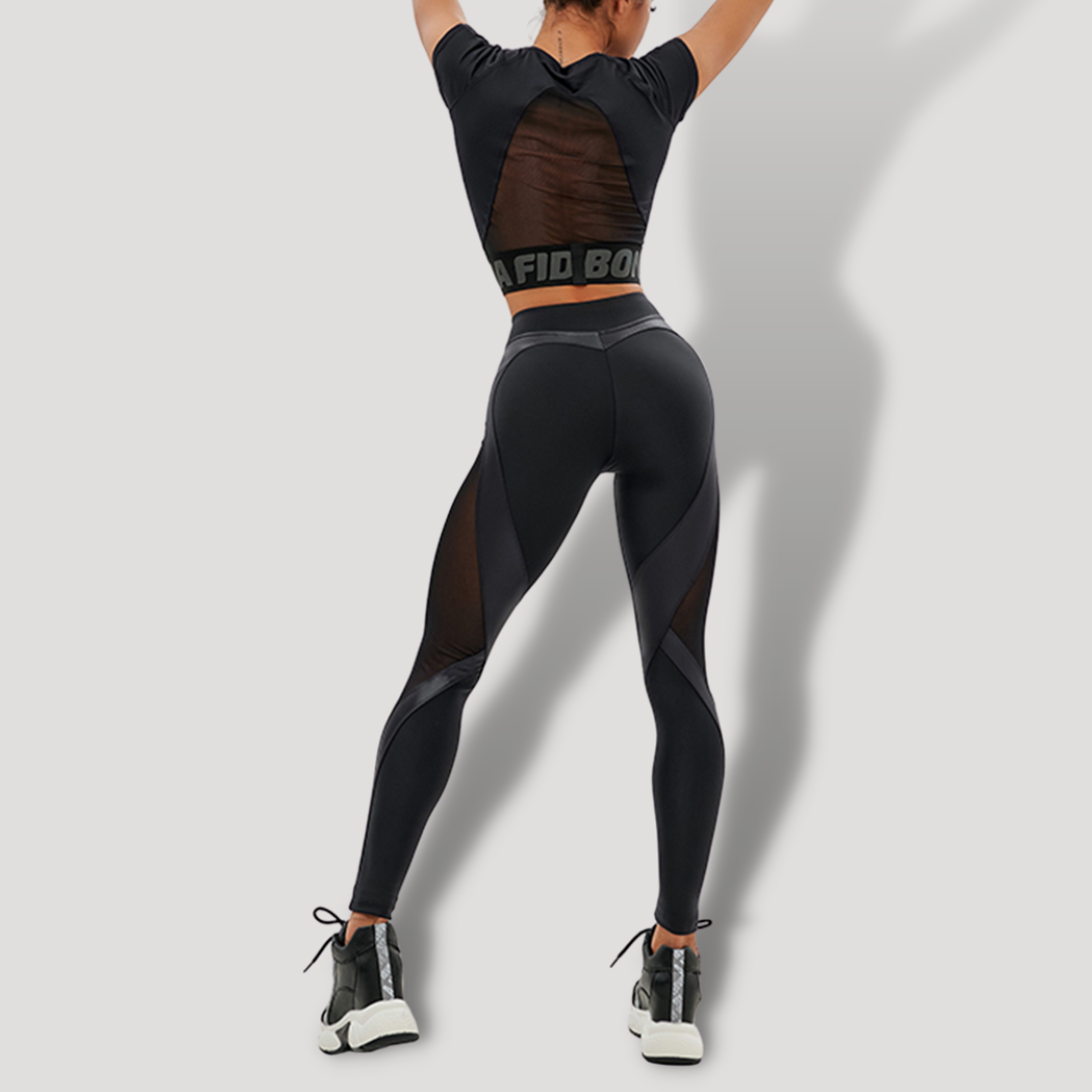 Conjunto 2 piezas. Leggins Mesh Vinipiel + Blusa Crop Dryfit Mesh Vinipiel - BELOVECRAFT