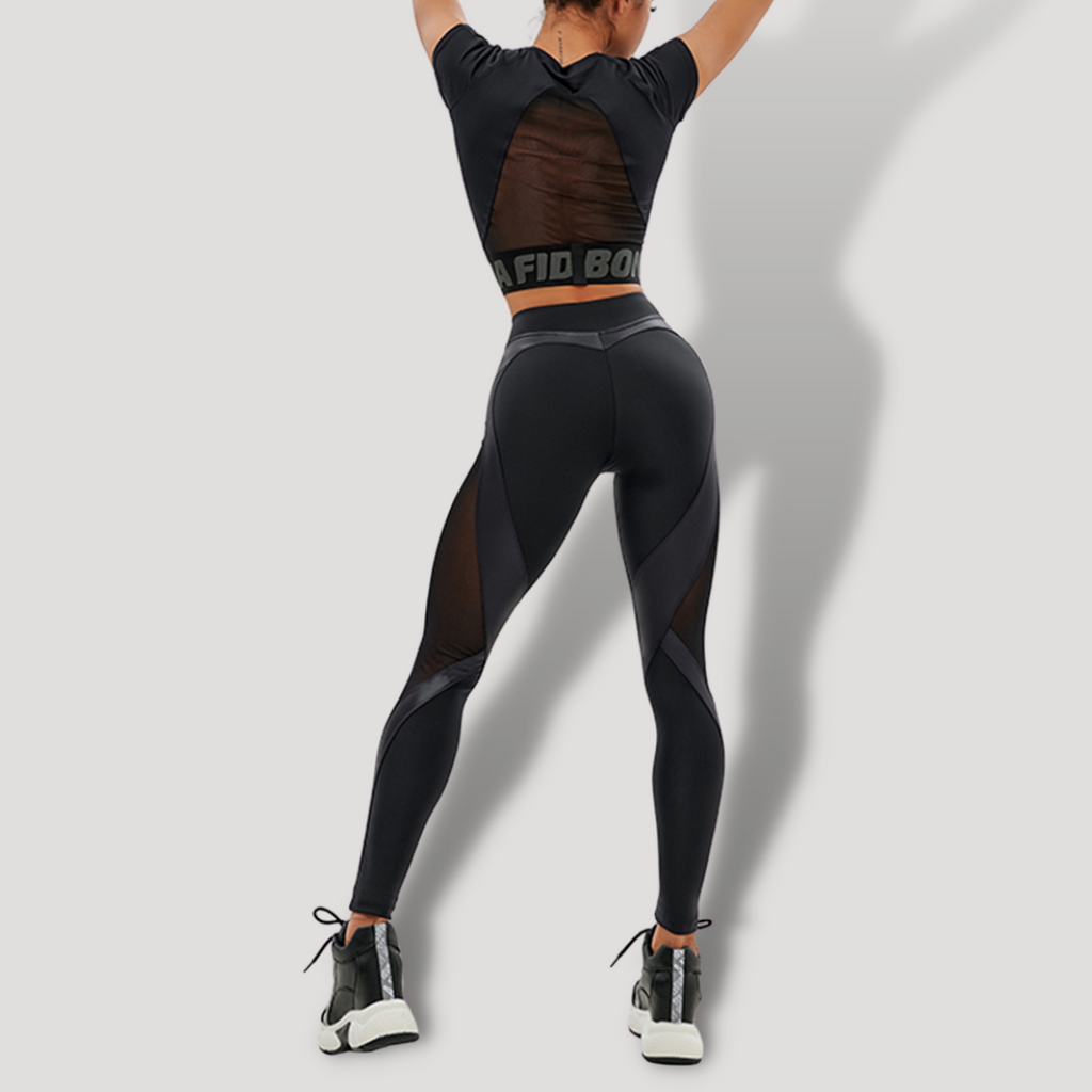 Conjunto 2 piezas. Leggins Mesh Vinipiel + Blusa Crop Dryfit Mesh Vinipiel - BELOVECRAFT